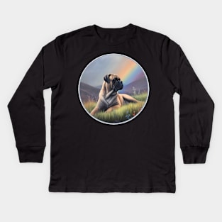 Bullmastiff Memorial Rainbow Bridge Colorful Dog Art Kids Long Sleeve T-Shirt